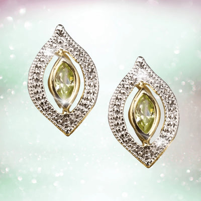 Peridot Bali Earrings featuring a gold-plated sterling silver design with a sparkling peridot center stone, perfect elegant jewelry for women.