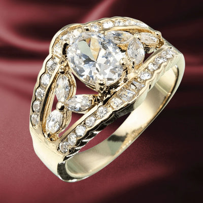 Regency Diamond Ring featuring a sparkling central stone and intricate design in sterling silver with gold plating, crafted for an elegant female style jewelry collection.