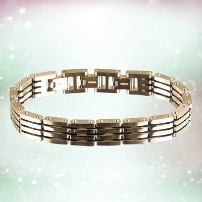 Ranger Bracelet for men crafted from stainless steel with a rose gold plating, featuring a modern linked design perfect for stylish jewelry collections.