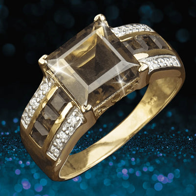 Bourbon Men's Ring featuring a sterling silver band plated in gold with a large square gemstone centerpiece and accent stones, designed for a bold masculine style.