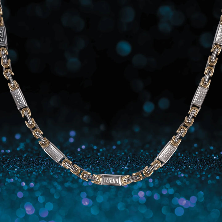 Rhodes Two-Tone Necklace designed for male, featuring stainless steel material with a stylish two-tone plating, ideal for adding a sophisticated touch to jewelry collections.