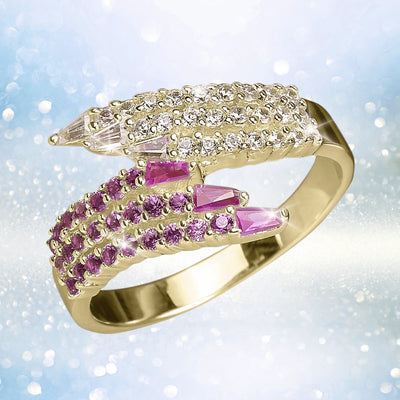 Verina Ladies Ring featuring sterling silver with gold plating, adorned with white and pink gemstones, designed elegantly for women’s jewelry collection.
