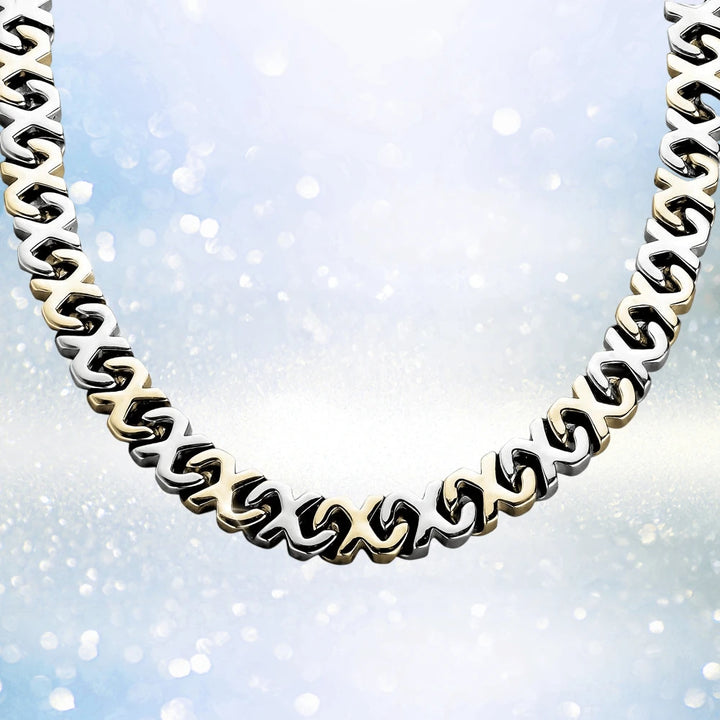 Maximo Steel Necklace featuring a two-tone stainless steel design for men, showcasing an elegant and modern style perfect for jewelry collections.