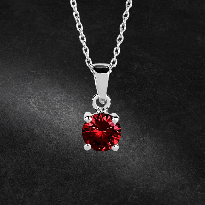 Brilliant Birthstones Pendant January featuring a vibrant red gemstone set in sterling silver with rhodium plating, designed for women, elegant necklace jewelry piece.