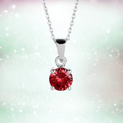 Brilliant Birthstones Pendant July featuring a vibrant red gemstone set in sterling silver with rhodium plating, designed for women’s jewelry collections.