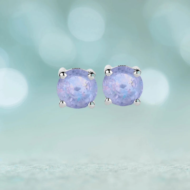 Brilliant Birthstones Earrings October featuring round purple stones set in sterling silver with rhodium plating, designed for female jewelry collections.