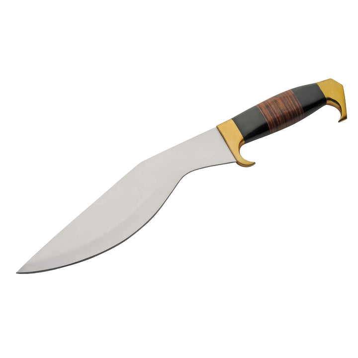 Mirror Finish Kukri Knife with a curved polished blade and dark wood handle up to 75 percent off retail