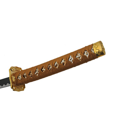 Untamed Samurai Katana Sword with ornate brown wrapped handle and gold engraved fittings Up To 75% Off Retail
