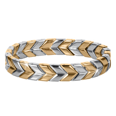 Lorenzo Bracelet featuring interlocking silver and gold chevron links in a polished jewelry design Up To 75% Off Retail