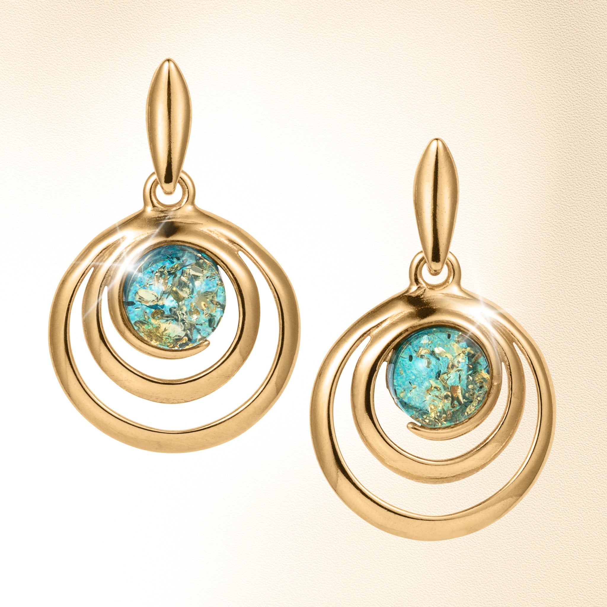 Baltic Lagoon Collection gold tone drop jewelry with concentric circular designs and turquoise blue textured centers Up To 75% Off Retail