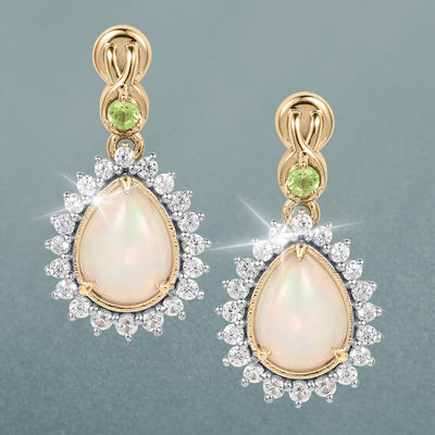 Opal Dew Drop Collection Set featuring opal drop earrings with green gemstone accents and sparkling crystal halos Up To 75% Off Retail