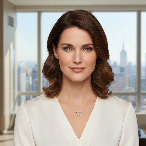 Photograph of woman wearin Infinity Heart Necklace by Daniel Steiger