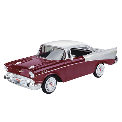 1957 Chevy Bel Air - Burgundy collectible classic car in burgundy and silver with chrome grille and whitewall tires offered up to 75 percent off retail