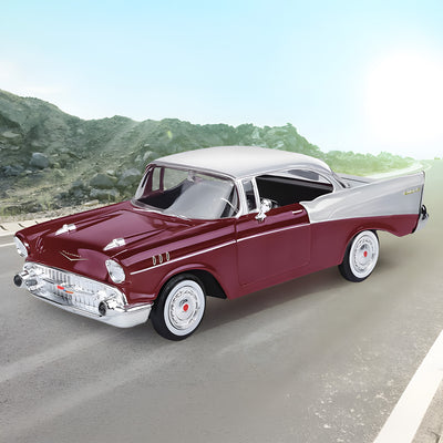 1957 Chevy Bel Air - Burgundy classic car with chrome detailing and whitewall tires on a scenic road Up To 75% Off Retail