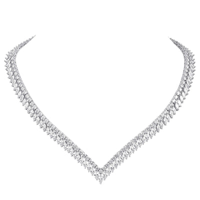 Crystal Cascade Necklace featuring layered silver tone strands of sparkling crystal accents in an elegant V shape Up To 75% Off Retail