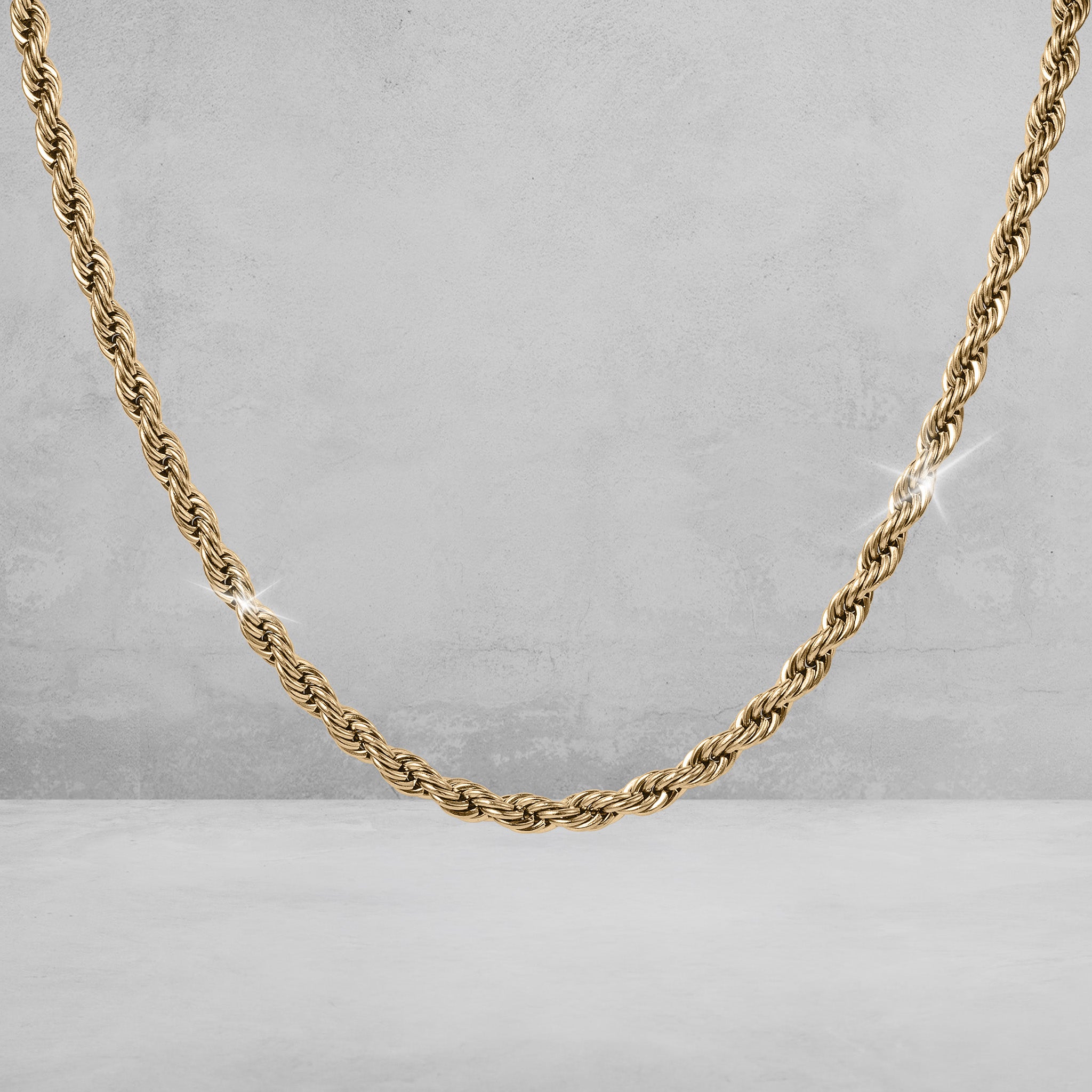 Viper Twist Rope Necklace in gold tone with a detailed twisted chain design displayed against a soft gray background Up To 75% Off Retail