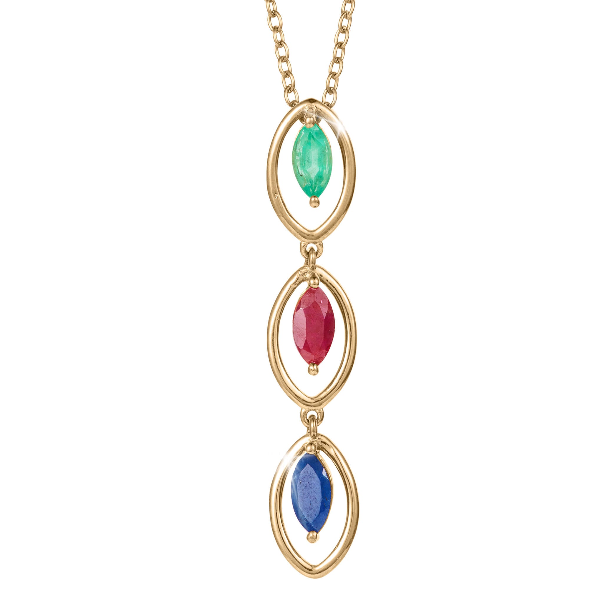 Trinity Royale Pendant featuring a sterling silver design with gold plating, adorned with green, red, and blue gemstones, elegant jewelry for women, Up To 75% Off Retail.