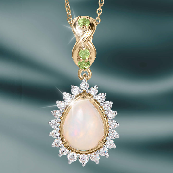 Opal Dew Drop Collection Set gold necklace pendant with luminous opal green gemstones and crystal accents Up To 75% Off Retail