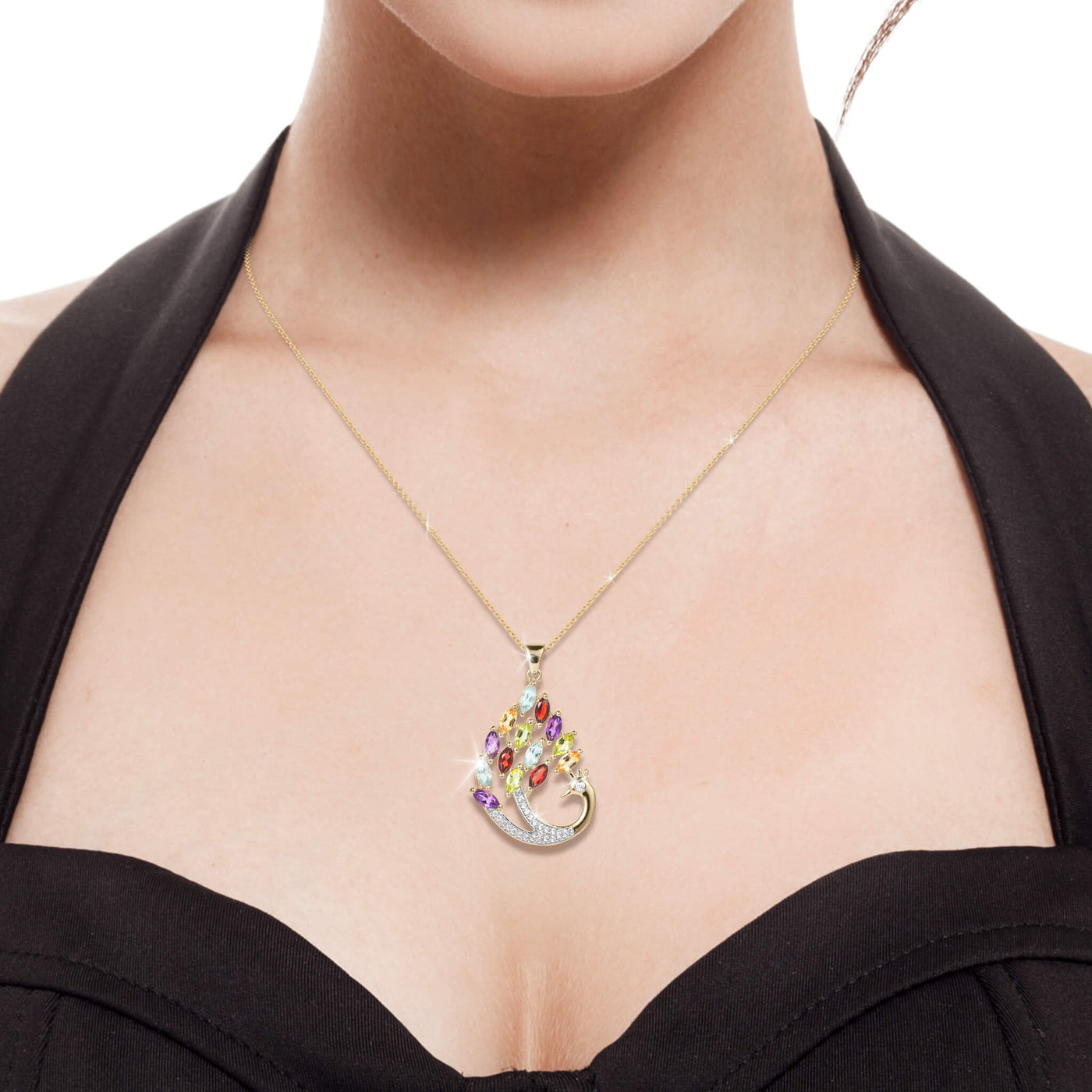 Daniel Steiger Rainbow Gemstone Peacock Pendant