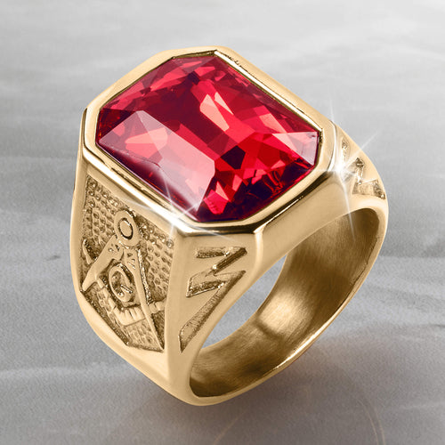 Daniel Steiger Golden Masonic Red Men’s Ring