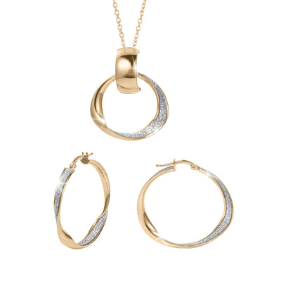 Serena Collection two tone jewelry set featuring a circular pendant necklace and matching hoop earrings in gold and silver tones Up To 75% Off Retail