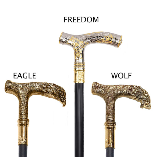Three decorative walking sticks with &