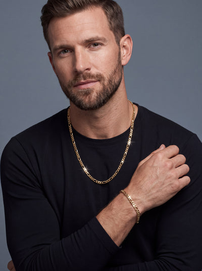 Kodiak Steel Bracelet worn by a man in a black shirt alongside a matching chain necklace Up To 75% Off Retail