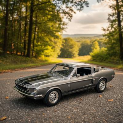 Vintage car on a road surrounded by trees. Shelby GT 500KR: Die Cast Model
