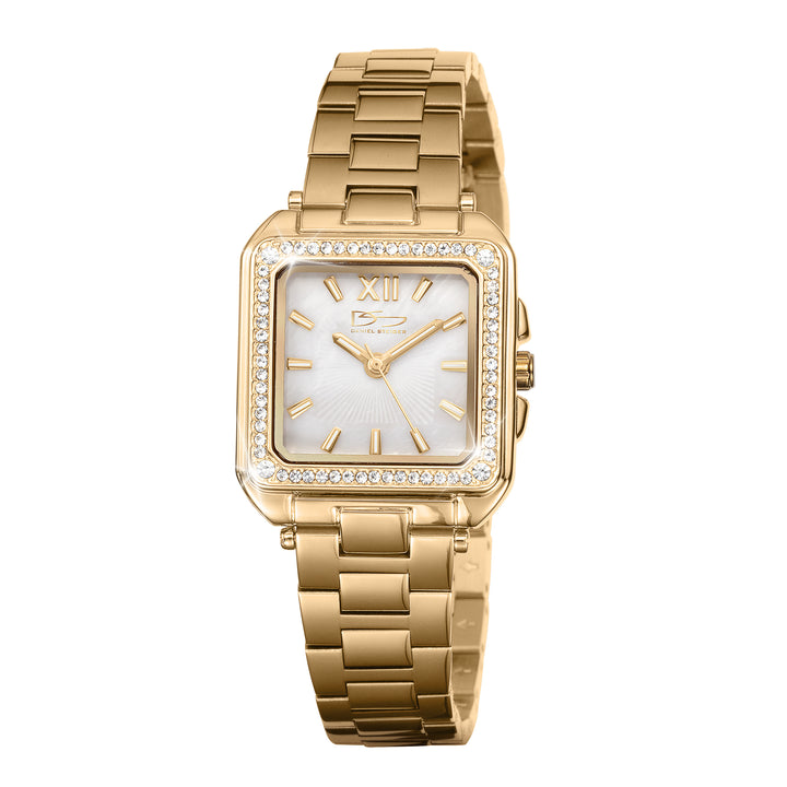 Golden Essence Gift Box Set featuring a gold tone watch with a crystal accented square dial and matching bracelet Up To 75% Off Retail