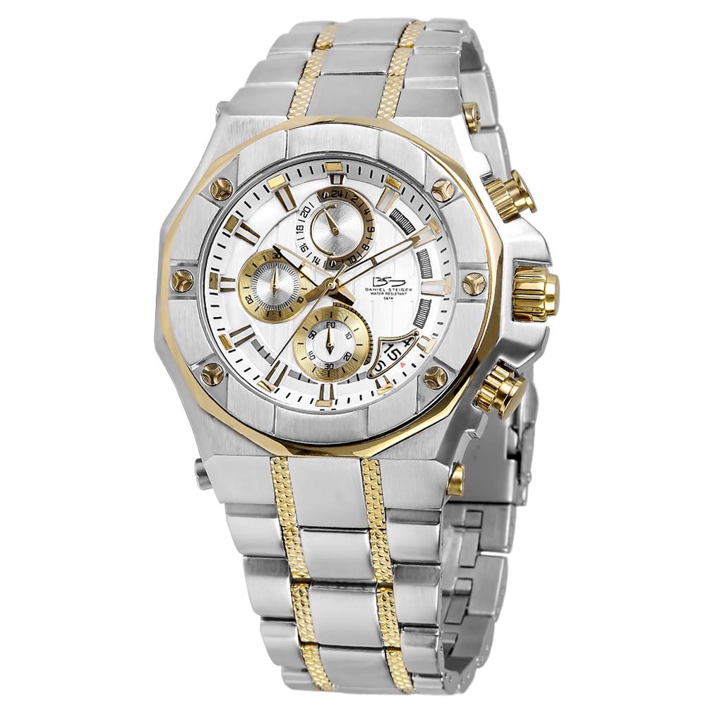 Phantom Two-Tone Men's Watch featuring a silver dial, stainless steel case, and two-tone plating with gold accents, designed for a sophisticated and elegant look.