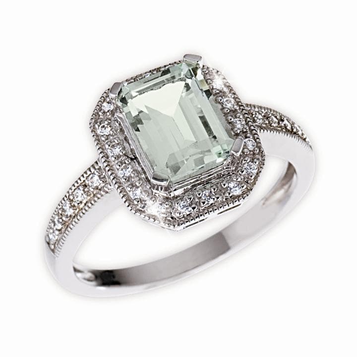 Balmoral Amethyst Set Ring crafted in sterling silver featuring a large emerald-cut amethyst surrounded by a halo of sparkling accents, designed for female jewelry enthusiasts.
