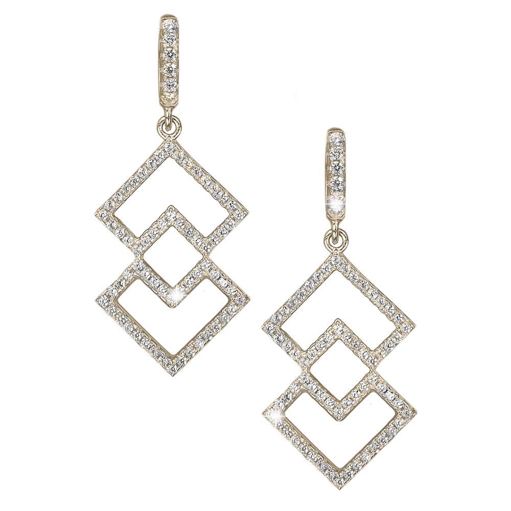 Times Square Earrings featuring an elegant geometric design in sterling silver with gold plating, adorned with sparkling stones, perfect jewelry for women.