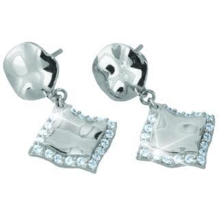 Paris Scarf Earrings in sterling silver featuring elegant square shapes with a delicate crystal border, designed for women’s fine jewelry collections.