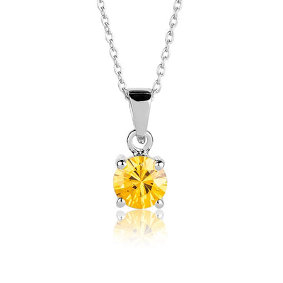 Brilliant Birthstones Pendant November featuring a round yellow gemstone set in rhodium-plated sterling silver, designed for female jewelry lovers.