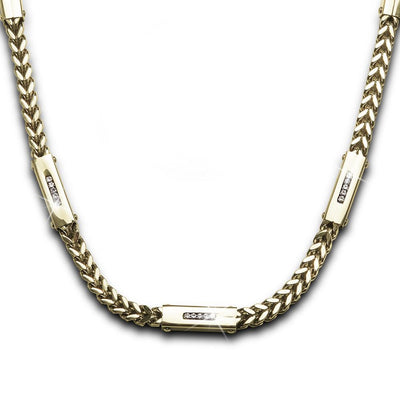 Quadrant Steel Necklace in gold-plated stainless steel designed for males, featuring a sleek chain with embedded sparkling accents adding refined elegance to men's jewelry collections.