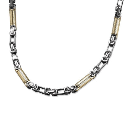 Barolo Steel Necklace featuring a two-tone stainless steel design for men, showcasing a stylish blend of silver and gold tones in a unique linked pattern.