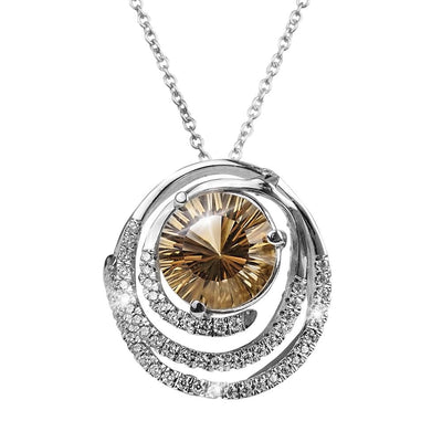 Citrine Firecracker Pendant featuring a radiant citrine gemstone set in sterling silver with rhodium plating, adorned with sparkling accents on a delicate chain for women’s jewelry.