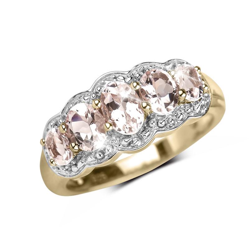 Liberty Morganite Ring featuring multiple sparkling morganite stones set in sterling silver with gold plating, designed for women’s elegant jewelry collections.