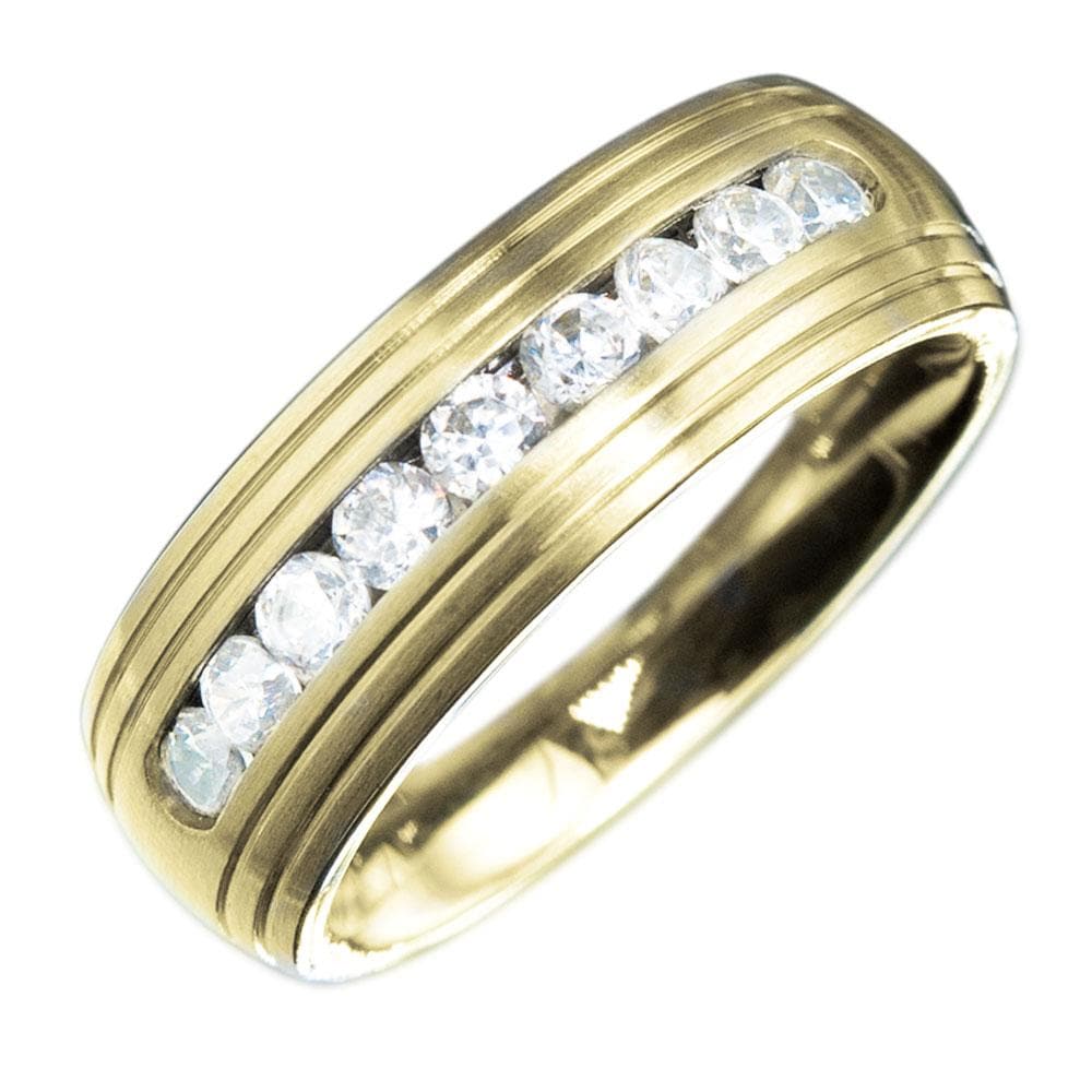 Couture Band Gold Ring in gold-plated stainless steel featuring a stylish row of clear sparkling stones, designed as a unisex jewelry piece perfect for any occasion.