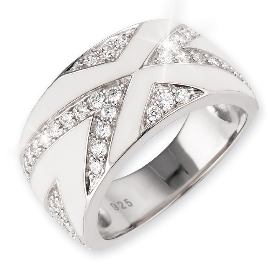Boulevard Ring in sterling silver with rhodium plating, featuring sparkling crystals set in an elegant cross pattern designed for women’s jewelry collections.