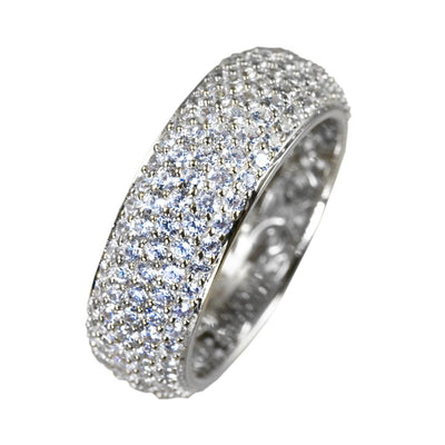 Close-up of a Starfish Silver Ring crafted from sterling silver with rhodium plating, featuring a sparkling pavé design, elegant for female jewelry collections.