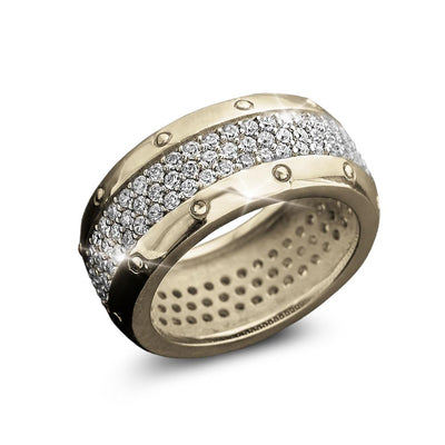 Moonlight Eternity Ring featuring sterling silver with gold plating, encrusted with sparkling crystals, designed for women’s elegant jewelry collections.