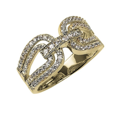 Gancini Gold Ring featuring a delicate sterling silver design with gold plating, elegantly adorned with sparkling stones, created for women’s fine jewelry collections.