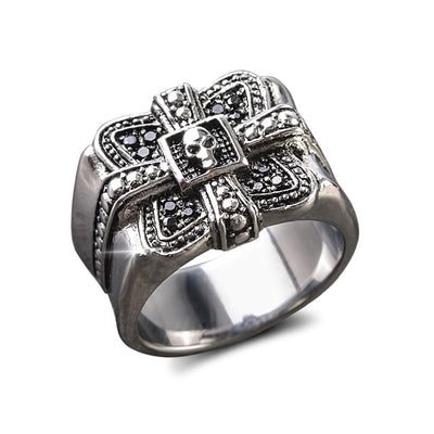 Midnight Skull Steel Ring featuring a bold skull design crafted from stainless steel, combining edgy style with durable jewelry for men.