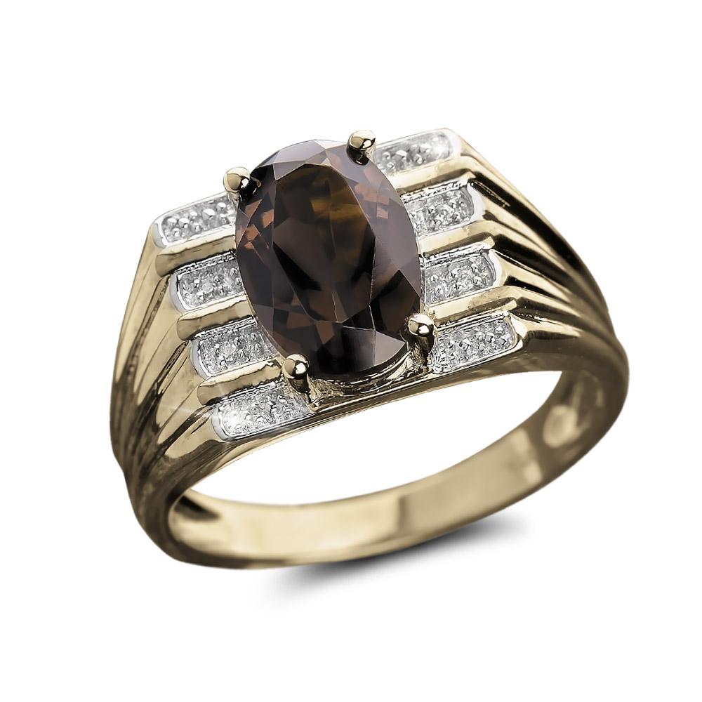 Lexington Smoky Quartz Ring featuring a large oval smoky quartz centerpiece set in sterling silver with gold plating and accented with sparkling clear stones, designed for men.